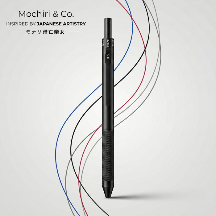 Mochiri & Co. Japan inspired VECTOR 4 | Matte Black 4-in-1 Multi-Function Writing Instrument | 3 Ink Colours + 0.5mm Pencil