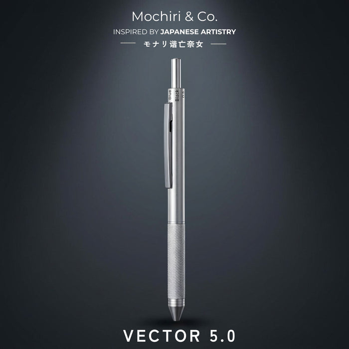 Mochiri & Co. Japan inspired VECTOR 5 | Gloss Steel 4-in-1 Multi-Function Writing Instrument | 3 Ink Colours + 0.5mm Pencil