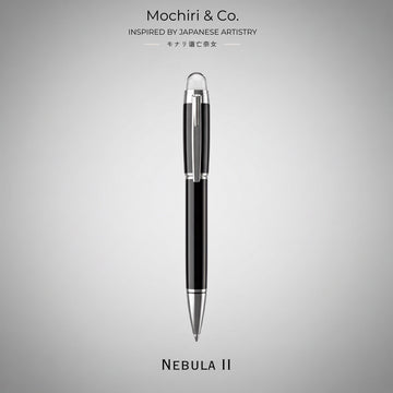 Mochiri & Co. Japan Inspired Nebula II Executive Ball Pen | Premium Black Metal Body | Crystal Dome Cap | Smooth Writing | Refillable