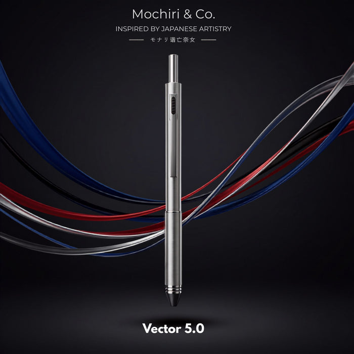 Mochiri & Co. Japan inspired VECTOR 5 | Gloss Steel 4-in-1 Multi-Function Writing Instrument | 3 Ink Colours + 0.5mm Pencil