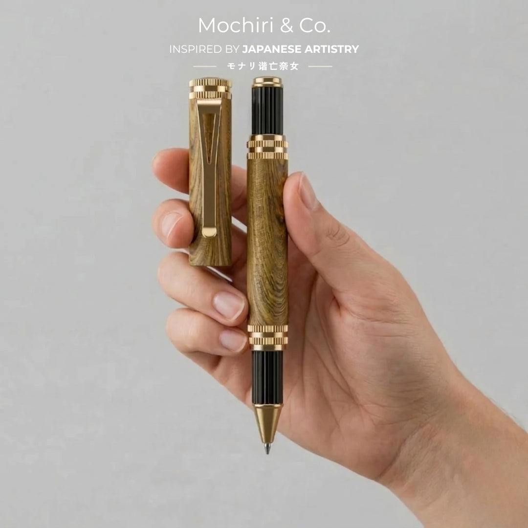 Mochiri & Co.  Jokuo 樹皇 Edition Roller Ball Pen I 木目調ブラスボディ I 0.45mm Precision Tip I inspired from Japanese Design