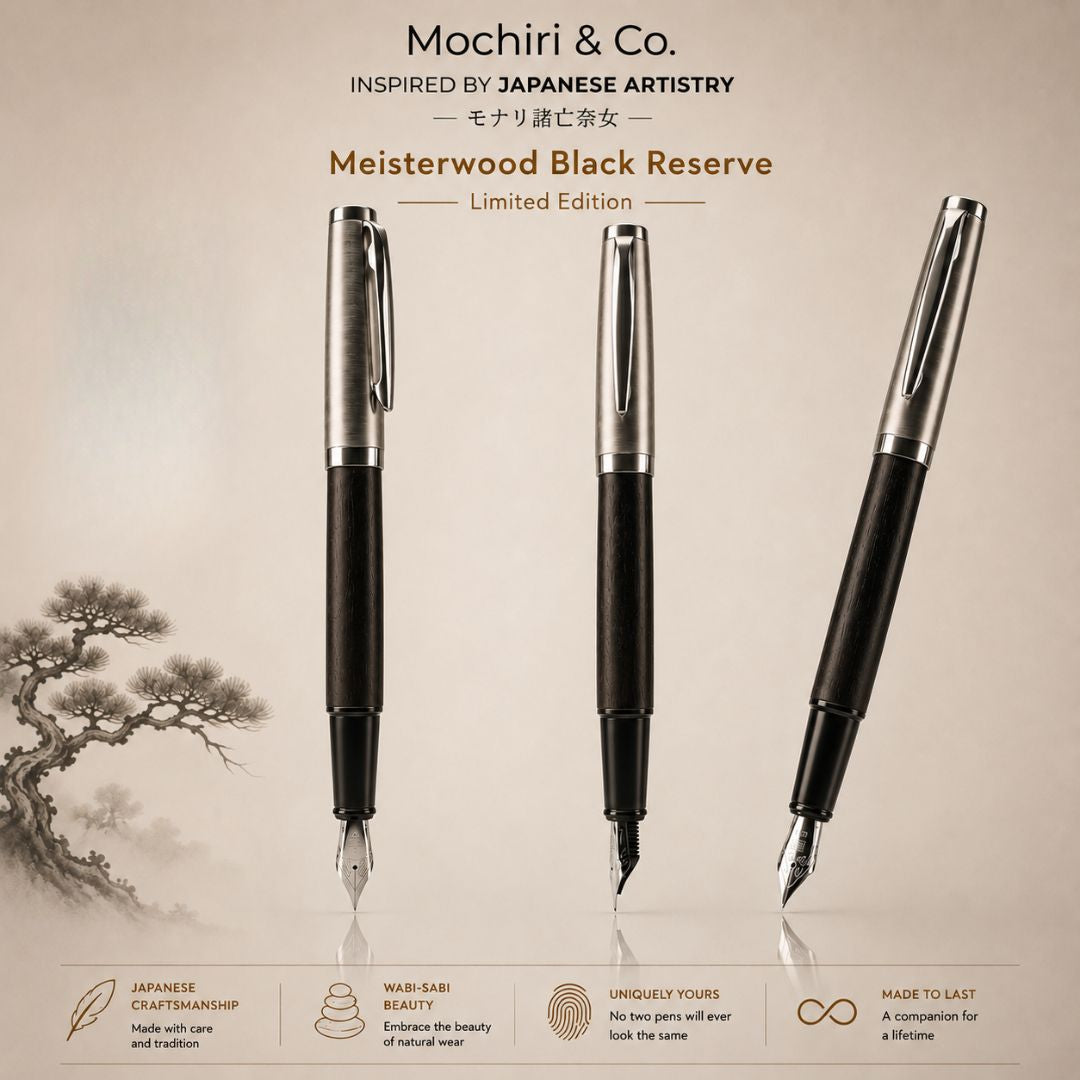 Mochiri & Co.Japan inspired Meisterwood Black Reserve Fountain Pen | Limited Collector's Edition | Black Wood Body | German-Engineered EF Nib