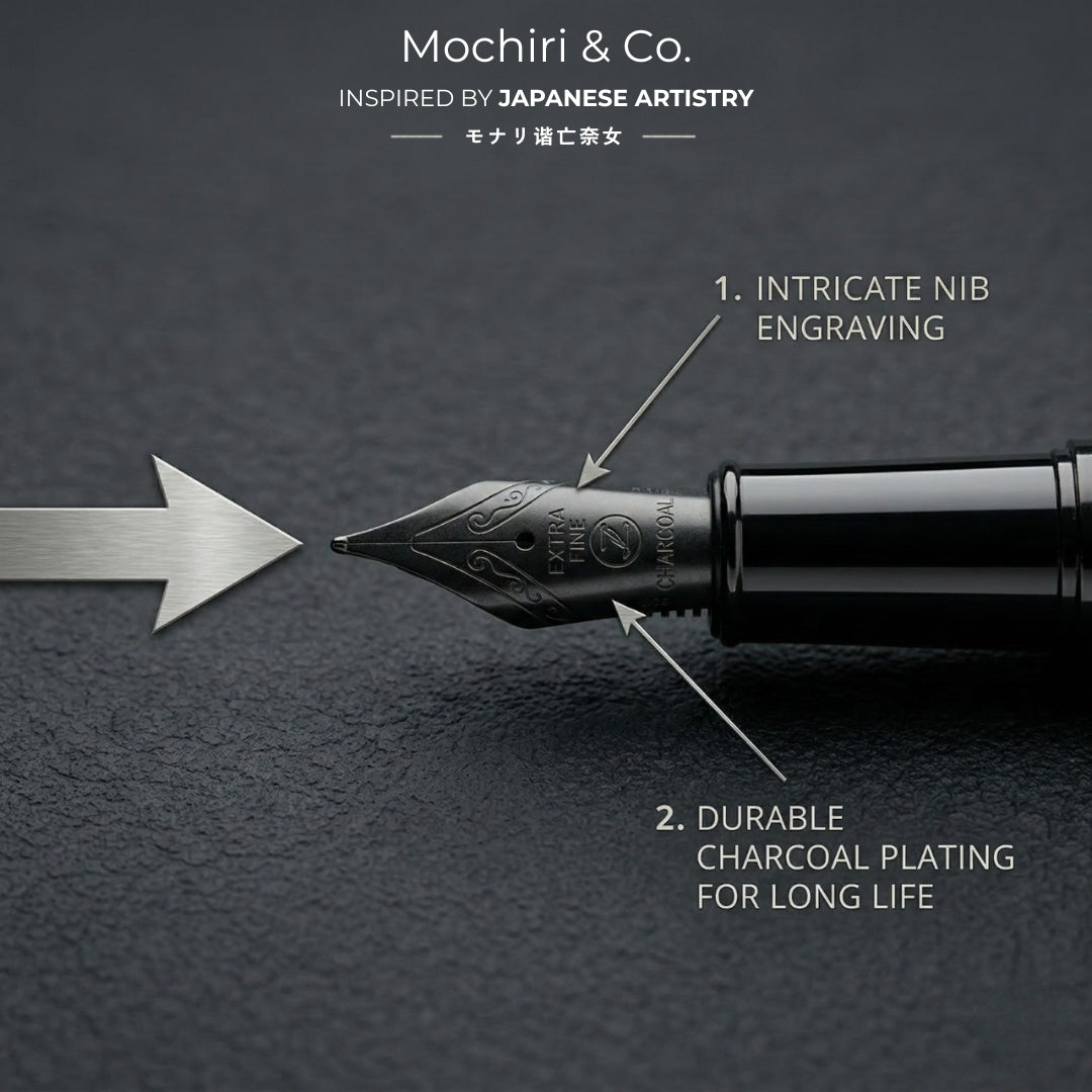 Mochiri Co. Japan inspired Charcoal Honeycomb Fountain Pen I Long Writing Partner