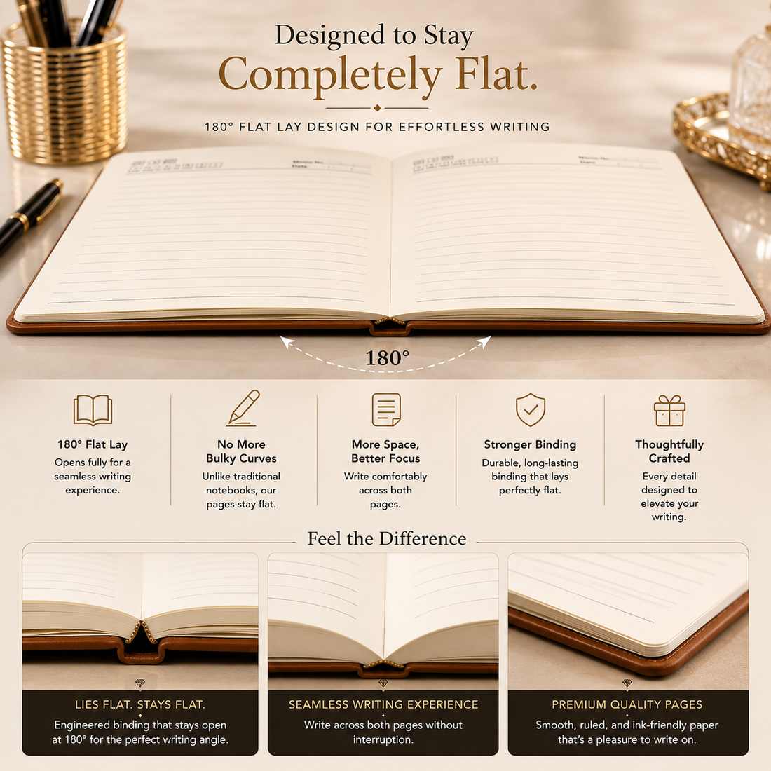 Mochiri & Co. Japan inspired Flat Book A5 Diary | 180° Flat-Lay Notebook